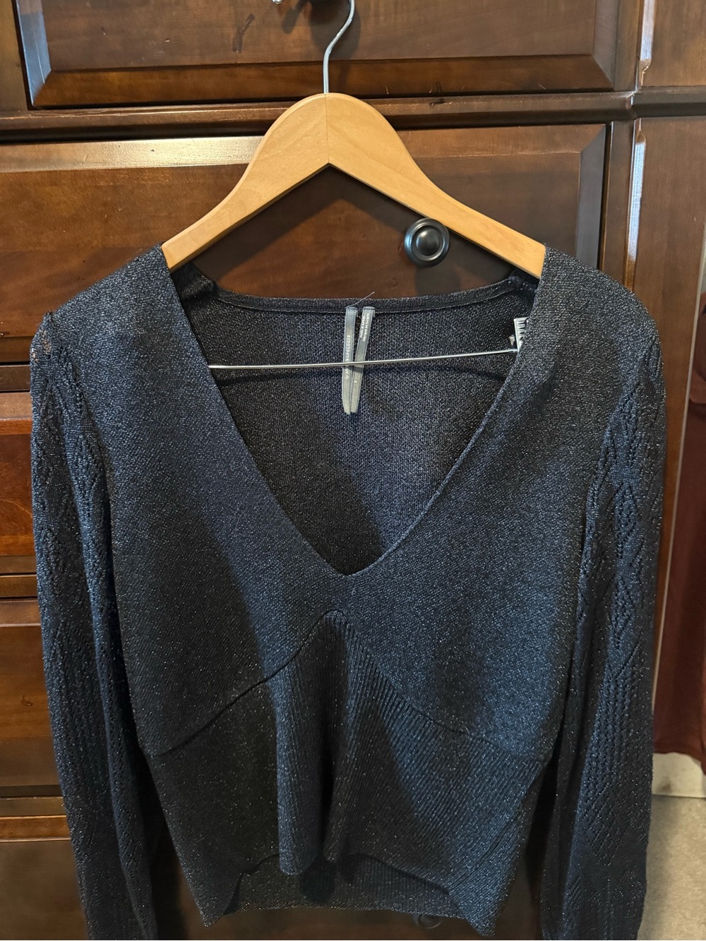 Anthropologie Shimmery Black V-Neck Sweater- worn twice
